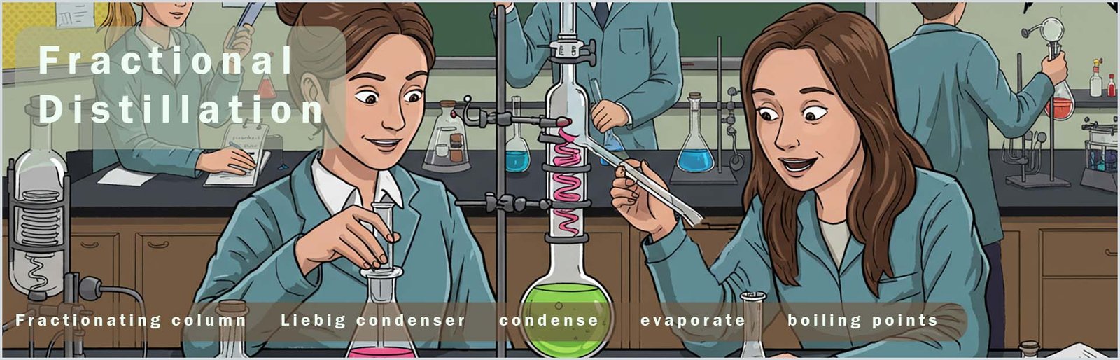 Students carrying out a distillation experiment in the lab